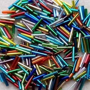50g 12mm silverlined glass bugle beads, mixed