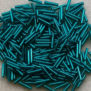 20g 12mm silverlined glass bugle beads, turquoise green