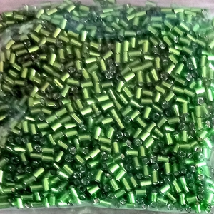 20g, 2mm bugle beads, silverlined lime green