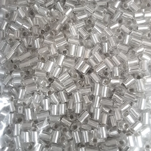 20g, 2mm bugle beads, silverlined silver crystal