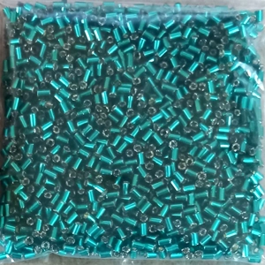 20g, 2mm bugle beads, silverlined teal green