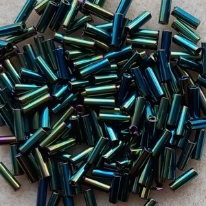 20g, 7mm bugle beads, green iris