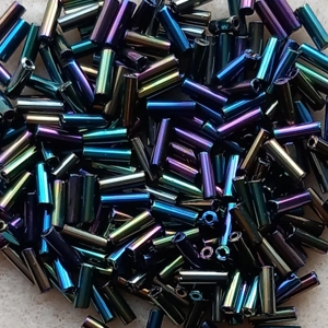 20g, 7mm bugle beads, iris mixed