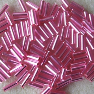 20g 7mm bugle beads, silver-lined baby pink
