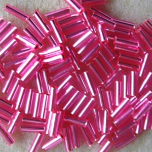 20g, 7mm bugle beads, silver-lined fuchsia pink