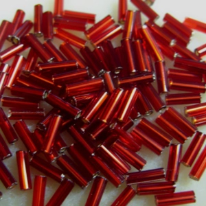 20g, 7mm bugle beads, silver-lined dark red