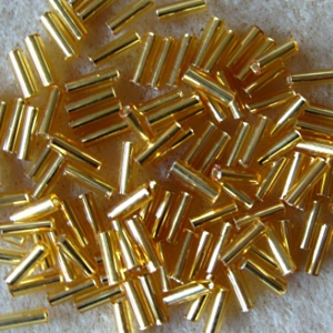 20g, 7mm bugle beads, silver-lined light gold