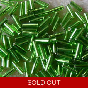 20g, 7mm Czech glass bugle beads, silver-lined lime green