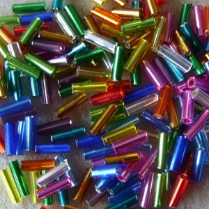 20g, 7mm bugle beads, silver-lined mixed
