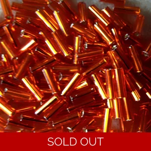 20g, 7mm Czech glass bugle beads, silver-lined orange