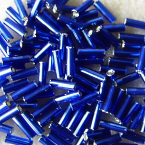 20g, 7mm bugle beads, silver-lined royal blue