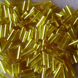 20g, 7mm bugle beads, silver-lined yellow
