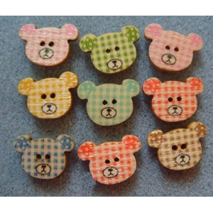 10 wooden teddy bear buttons