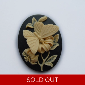 Butterfly cameo, 40mm x 30mm black and cream