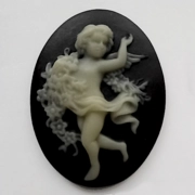 Cherub cameo, 40mm x 30mm black and cream