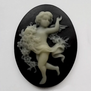 Cherub cameo, 40mm x 30mm black and cream