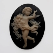 Cherub cameo, 40mm x 30mm black and peach