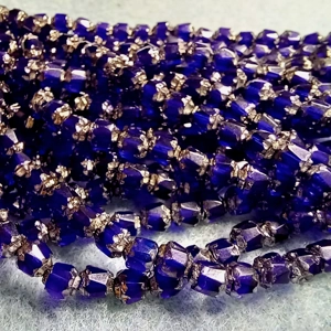 100 faceted cathedral crystals, royal blue and silver 4mm x 4mm