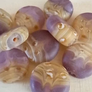 9 two tone glass coin beads, mauve, 18mm