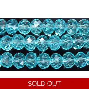 25 faceted crystal roundelles, 10mm x 8mm, aqua