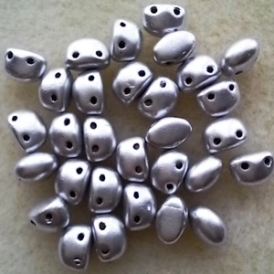 30 Czech Candy oval beads, 6x4mm, matt metallic silver