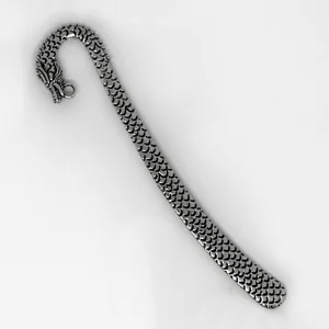 Dragon book mark blank, antiique silver plated metal, 12cm