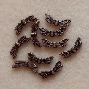 10, 20mm metal dragonfly wings, antique copper.