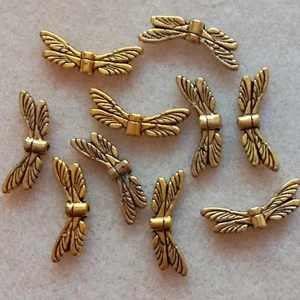 10, 20mm metal dragonfly wings, gold plated.