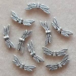 10, 20mm metal dragonfly wings, silver plated.