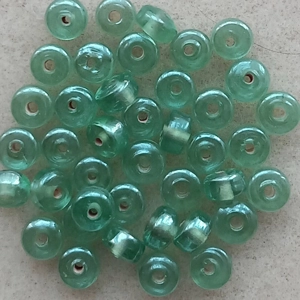 40 glass drum beads, lustered mint green, 7mm x 5mm