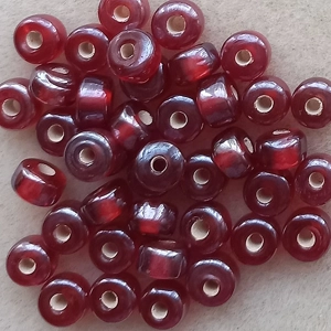 40 glass drum beads, lustered red, 7mm x 5mm