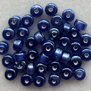 40 glass drum beads, lustered royal blue, 7mm x 5mm