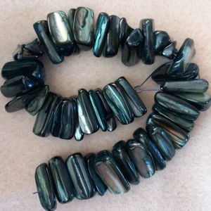 Strand shell beads, dyed green and turquoise, 15mm x 5mm