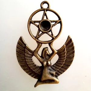 Egyptian Goddess Isis pendant, antique gold,  50mm x 35mm