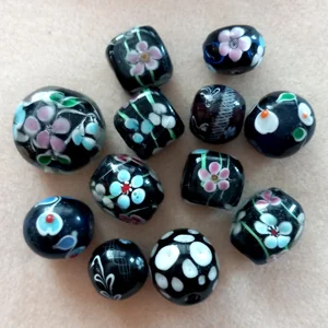 12 hand made indian glass beads, fancy mix 02