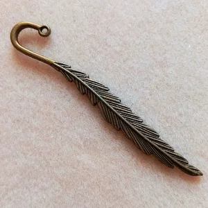Feather book mark blank, antique gold plated metal, 8cm