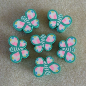 6 green polymer clay butterfly beads, 20mm x 13mm