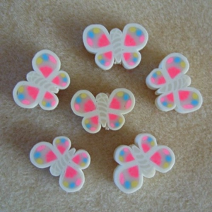 6 white polymer clay butterfly beads, 20mm x 13mm