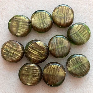 10, 16mm foil lined coin beads, olive green