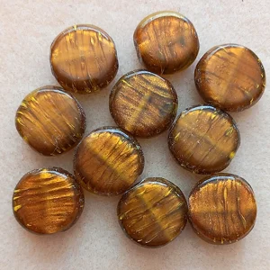 10, 16mm foil lined coin beads, golden brown
