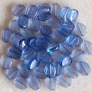 50, flat oval acrylic beads, blue, 10mm x 8mm