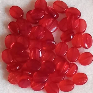 50, flat oval acrylic beads, red 10mm x 8mm