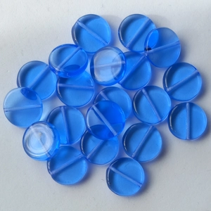 20, flat round european glass beads, 12mm, sapphire blue