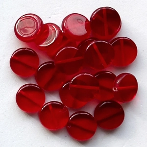 20, flat round european glass beads, 12mm, red