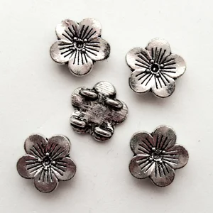 5, two hole flower spacer bead, 14mm silver plated