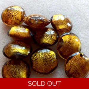 10 16mm foil lined cushion beads, 20mm light golden brown