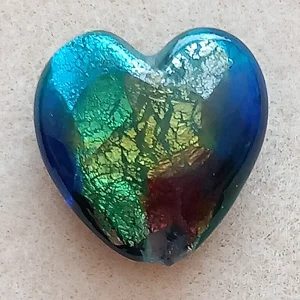 25mm foiled heart bead, multi colour