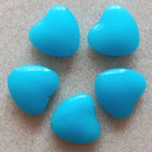 5 glass heart beads,aqua blue 18mm