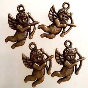 4 cupid charms, antique gold plated, 22mm x 15mm