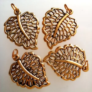 4 gold plated leaf charms, 24mm x 19mm